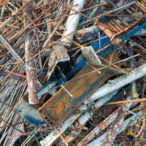 An intricate aerial shot of a metal scrap pile in Saint Charles, MN, USA.